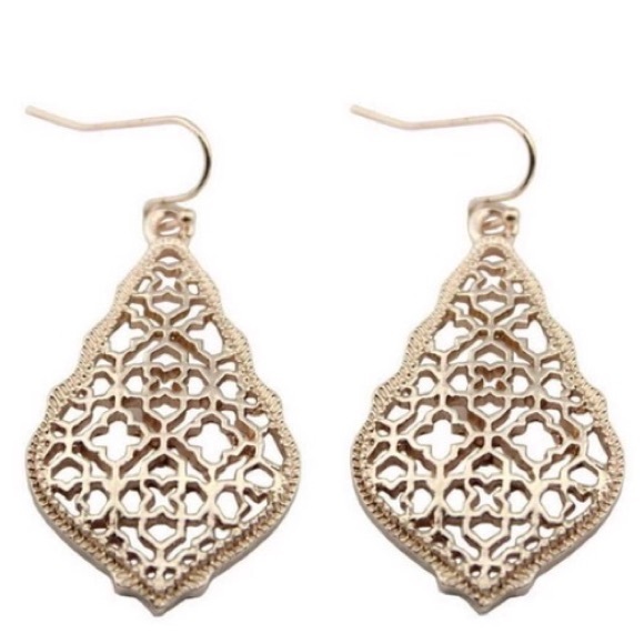 NEW!💙💎ROSE GOLD DROP EARRINGS💎💙FILIGREE HOLLOW - Picture 2 of 3